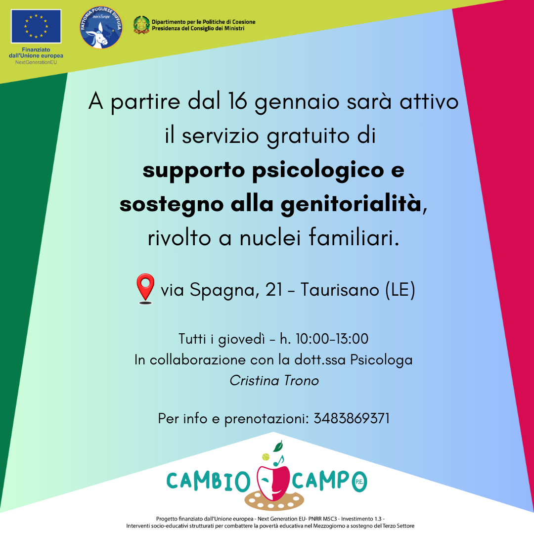 Progetto CAMBIO CAMPO - Attivazione servizio di supporto alla genitorialità