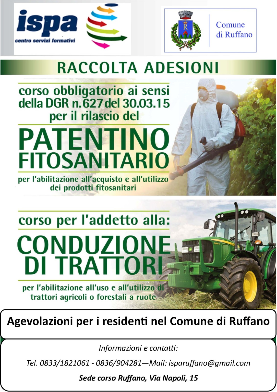 Raccolta adesioni  per corso patentino fitosanitario e conduzione di trattori